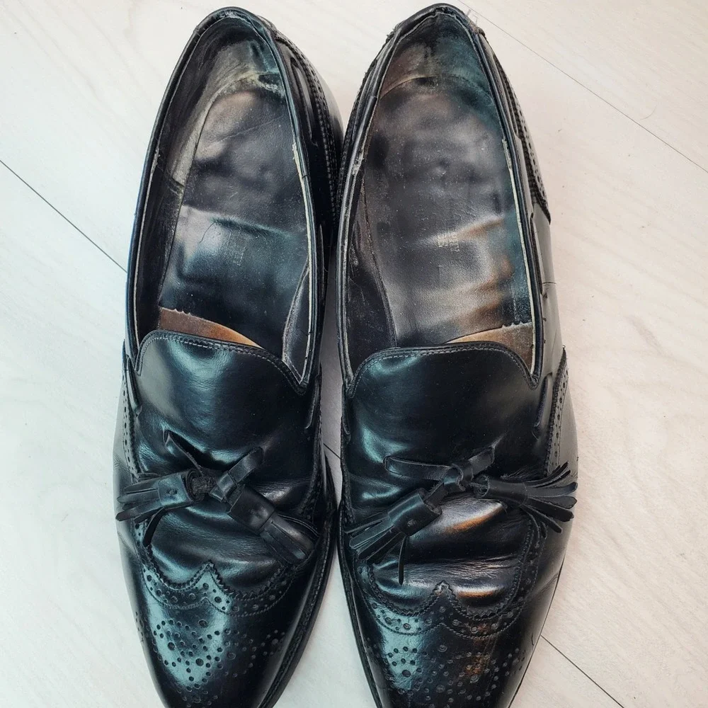Johnson Murphy Mens Black Leather Wingtip Tassel Loafer Dress Shoes Size 10 B
